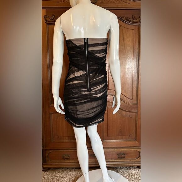 TULLE Strapless Dress Black Mesh Pink Lining Size M Party Wedding Night Out - Picture 6 of 13
